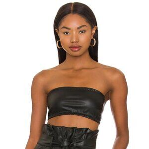 Commando Faux Leather Strapless Bandeau Bralette Top, Black